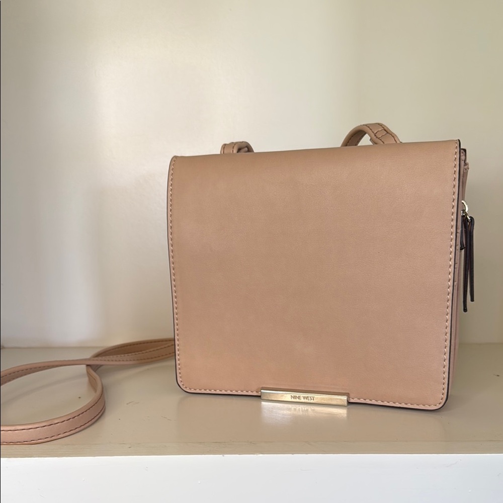 Nine West Tan Structured Crossbody Bag with Gold Hardware